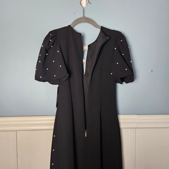 Karl Lagerfeld Scuba Crepe Sheath  Dress Pearls NWT Black Size 2 Old Money - Picture 7 of 8